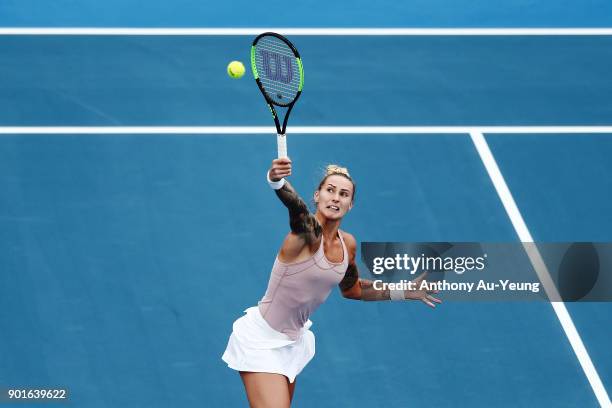 Polona Hercog of Slovenia plays a shot in her quarter final match against Julia Goerges of Germany during day six of the ASB Women's Classic at ASB...