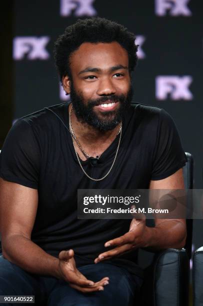 Creator/executive producer/director/writer/executive music producer/"Earn Marks" Donald Glover of the television show Atlanta speaks onstage during...