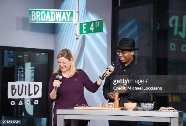 Actor Daniel Breaker does a cooking demo whie visiting Build Studio to discuss the Broadway play "Hamilton" on January 5, 2018 in New York City.