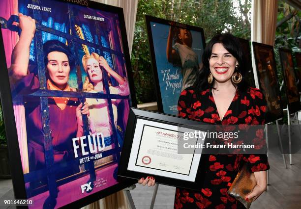 Honoree Alexis Martin Woodall poses with award during 18th Annual AFI Awards at Four Seasons Hotel Los Angeles at Beverly Hills on January 5, 2018 in...