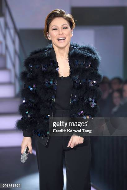 Emma Willis presents from the Celebrity Big Brother house at Elstree Studios on January 5, 2018 in Borehamwood, England.