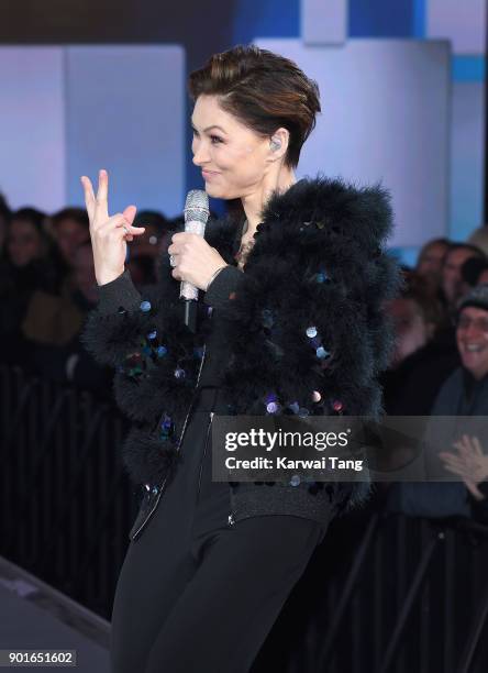 Emma Willis presents from the Celebrity Big Brother house at Elstree Studios on January 5, 2018 in Borehamwood, England.