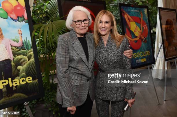 Jean Picker Firstenberg and Holly Hunter attend the 18th Annual AFI Awards at Four Seasons Hotel Los Angeles at Beverly Hills on January 5, 2018 in...