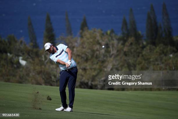 Marc Leishman of Australia plays a shot on the fourth hole during the second round of the Sentry Tournament of Champions at Plantation Course at...