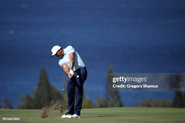 Jhonattan Vegas of Venezuela plays a shot on the fourth hole during the second round of the Sentry Tournament of Champions at Plantation Course at...