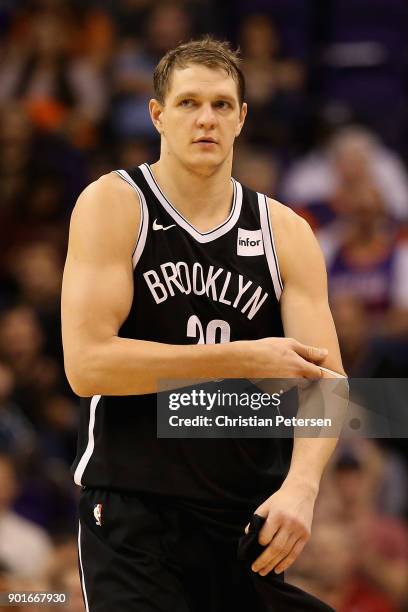 Timofey Mozgov of the Brooklyn Nets during the second half of the NBA game against the Phoenix Suns at Talking Stick Resort Arena on November 6, 2017...