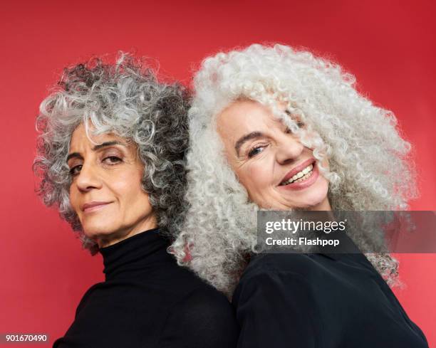 portrait of two women smiling - long hair stock pictures, royalty-free photos & images