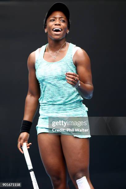 Sachia Vickery of the USA reacts in her quarter final match against Agnieszka Radwanska of Poland S during day six of the ASB Women's Classic at ASB...