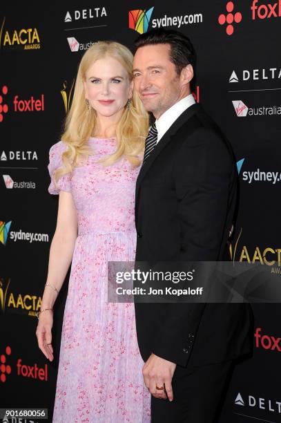 Nicole Kidman and Hugh Jackman attend the 7th AACTA International Awards at Avalon Hollywood in Los Angeles on January 5, 2018 in Hollywood,...