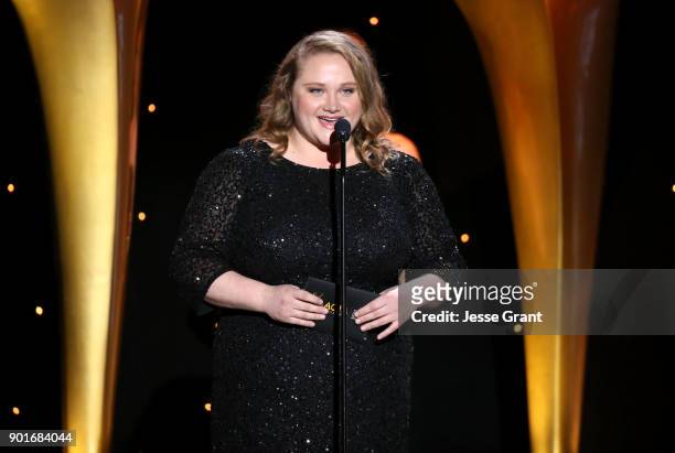 Danielle MacDonald speaks onstagethe 7th AACTA International Awards at Avalon Hollywood in Los Angeles on January 5, 2018 in Hollywood, California.