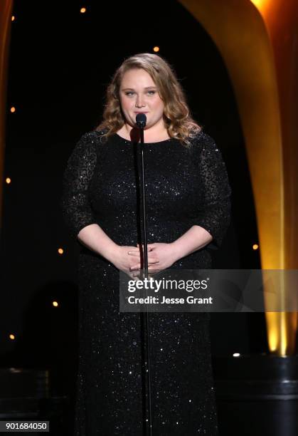 Danielle MacDonald speaks onstagethe 7th AACTA International Awards at Avalon Hollywood in Los Angeles on January 5, 2018 in Hollywood, California.