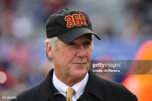 President Bruce Allen of the Washington Redskins follows the action against the New York Giants at MetLife Stadium on December 31, 2017 in East...