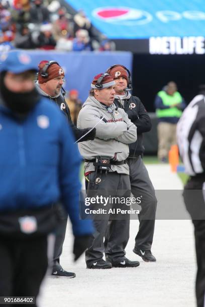 Assistant Head Coach/Offensive Line Coach Bill Callahan of the Washington Redskins in action against the New York Giants at MetLife Stadium on...