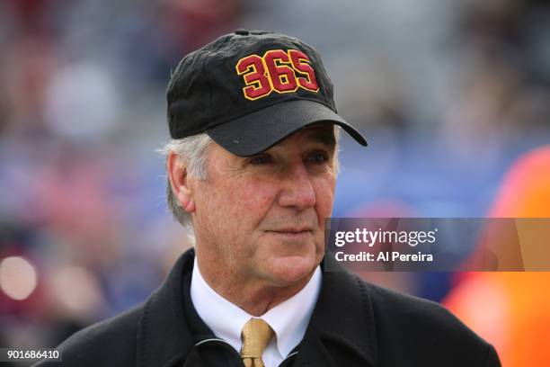 President Bruce Allen of the Washington Redskins follows the action against the New York Giants at MetLife Stadium on December 31, 2017 in East...