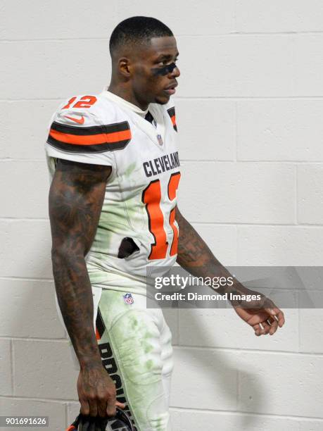 Wide receiver Josh Gordon of the Cleveland Browns walks toward the locker room after a game on December 31, 2017 against the Pittsburgh Steelers at...