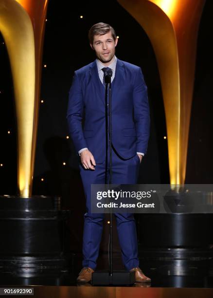 Liam McIntyre speaks onstage at the 7th AACTA International Awards at Avalon Hollywood in Los Angeles on January 5, 2018 in Hollywood, California.