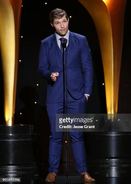Liam McIntyre speaks onstage at the 7th AACTA International Awards at Avalon Hollywood in Los Angeles on January 5, 2018 in Hollywood, California.