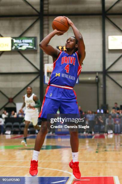 Speedy Smith of the Grand Rapids Drive takes a shot against the Wisconsin Herd at The DeltaPlex Arena for the NBA G-League on JANUARY 5, 2018 in...