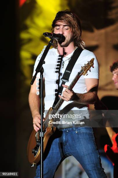 Alex Gaskarth of All Time Low performs in the mtvU Video Music Awards tour at Six Flags Great Adventure on August 28, 2009 in Jackson, New Jersey.