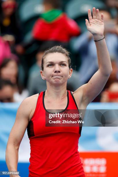 Simona Halep of Romania celebrates during the semi final match against Irina-Camelia Begu of Romania during Day 6 of 2018 WTA Shenzhen Open at...