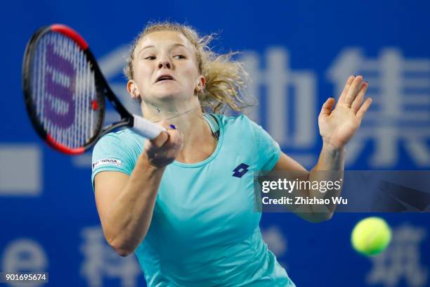 Katerina Siniakova of Czech Republic in action during the semi final match against Maria Sharapova of Russia during Day 6 of 2018 WTA Shenzhen Open...