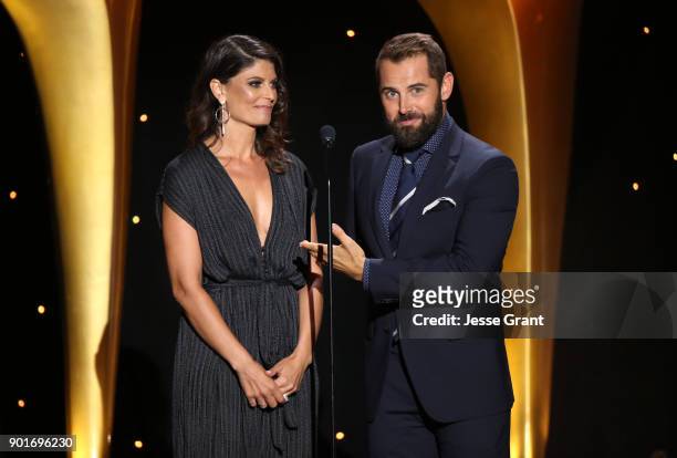 Zoe Ventoura and Daniel MacPherson speak onstage at the 7th AACTA International Awards at Avalon Hollywood in Los Angeles on January 5, 2018 in...