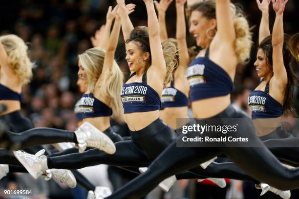 San Antonio Silver dancers perform during a time-out in game against the Phoenix Suns at AT&T Center on January 05, 2018 in San Antonio, Texas. NOTE...