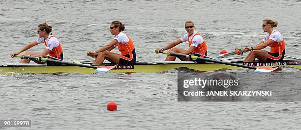 Netherlands team Chantal Achtenberger, Nienke Kingma, Carline Bouw, Femke Dekker compete in the final of the women's four competition of the World...