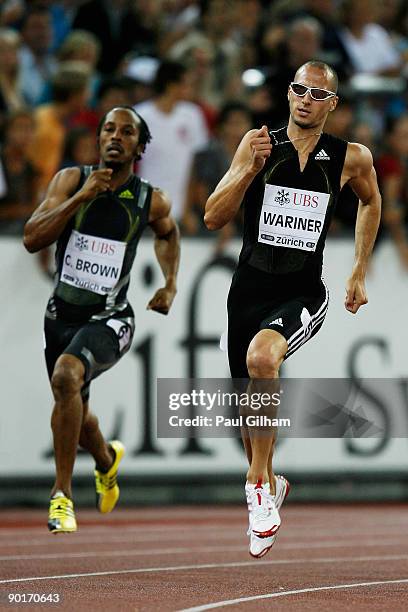 Jeremy Wariner of USA and Chris Brown of Bahamas compete in the Mens 400m race during the IAAF Golden League Weltklasse Zurich meeting at the Stadion...