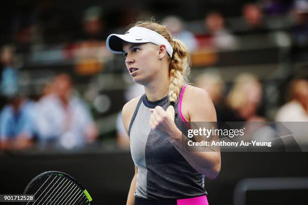 Caroline Wozniacki of Denmark celebrates after winning her semi final match against Sachia Vickery of USA during day six of the ASB Women's Classic...