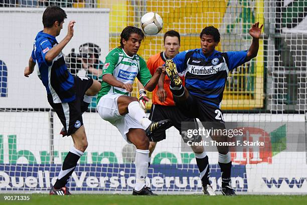 Andre Mijatovic of Bielefeld, Sami Allagui of Fuerth, Dennis Eilhoff and Michael Lamey of Bielefeld in action during the Second Bundesliga match...