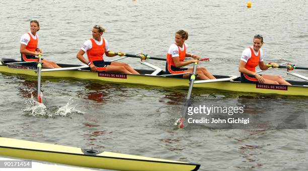 Chantal Achterberg, Nienke Kingma, Carline Bouw and Femke Dekker of Netherlands win the Women's Four in the final of the World Rowing Championships...