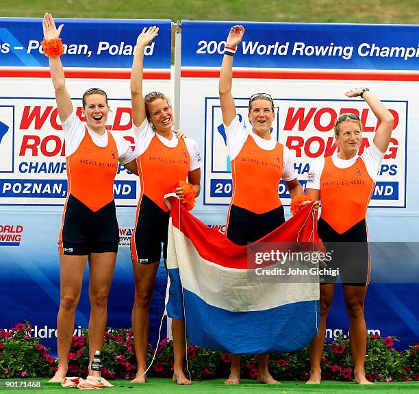 Chantal Achterberg, Nienke Kingma, Carline Bouw and Femke Dekker of Netherlands win the Women's Four in the final of the World Rowing Championships...
