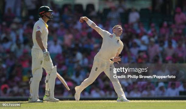 Mason Crane of England bowls during the third day of the fifth Ashes cricket test match between Australia and England at the Sydney Cricket Ground on...