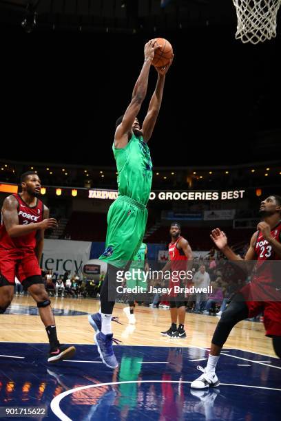 Amile Jefferson of the Iowa Wolves goes up for a dunk against the Sioux Falls Skyforce in an NBA G-League game on January 5, 2018 at the Wells Fargo...