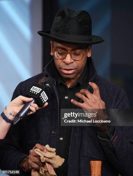 Actor Daniel Breaker does a cooking demo whie visiting Build Studio to discuss the Broadway play "Hamilton" on January 5, 2018 in New York City.