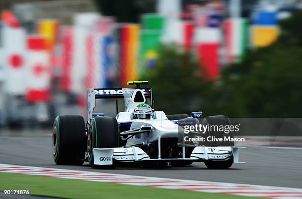 Nick Heidfeld of Germany and BMW Sauber drives on his way to finishing third during qualifying for the Belgian Grand Prix at the Circuit of Spa...