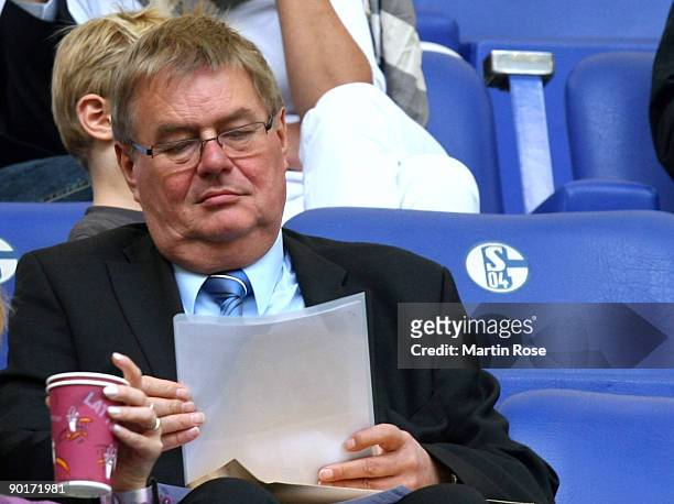 Member of the executive committee Josef Schnusenberg of Schalke 04 is pictured during the Bundesliga match between FC Schalke 04 and SC Freiburg at...