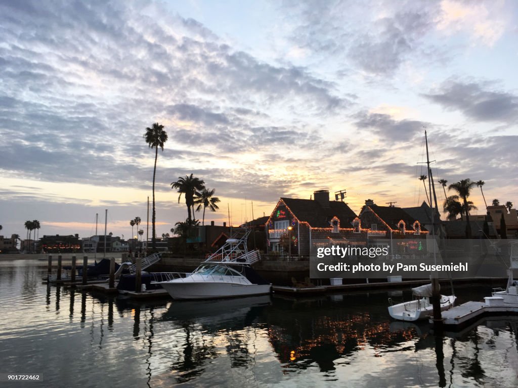 Long Beach, CA - Christmas Lights on Treasure Island at Sunset