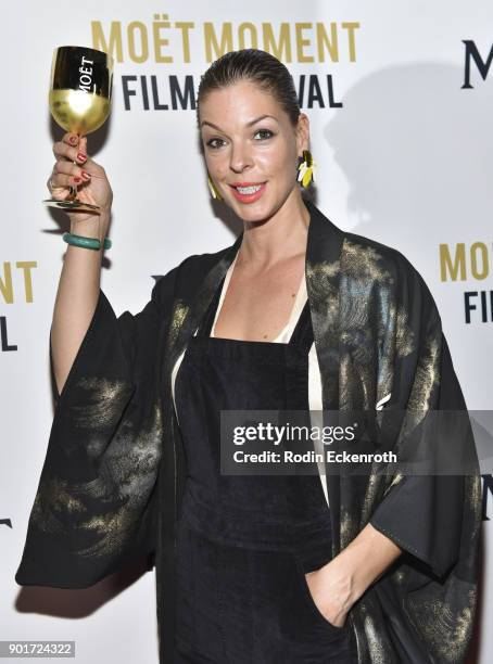 Pollyanna McIntosh attends Moet and Chandon Celebrates 3rd Annual Moet Moment Film Festival and kick off of Golden Globes Week at Poppy on January 5,...