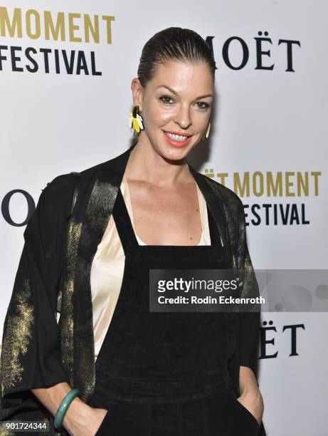 Pollyanna McIntosh attends Moet and Chandon Celebrates 3rd Annual Moet Moment Film Festival and kick off of Golden Globes Week at Poppy on January 5,...