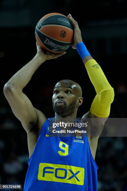 Jake Cohen of Maccabi Fox Tel Aviv in action during the 2017/2018 Turkish Airlines EuroLeague Regular Season Round 16 game between Real Madrid and...