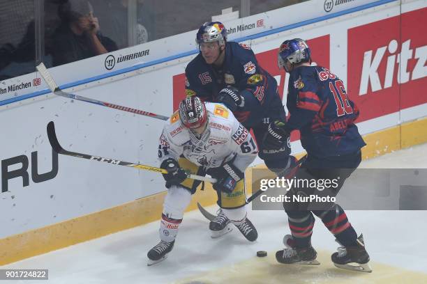 Sean Backman of Eisbaeren Berlin during the 39th game day of the German Ice Hockey League between Red Bull Munich and Eisbaeren Berlin in the...