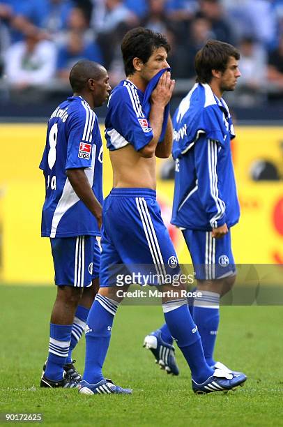 Levan Kobiashvili of Schalke looks dejected after the Bundesliga match between FC Schalke 04 and SC Freiburg at the Veltins Arena on August 29, 2009...