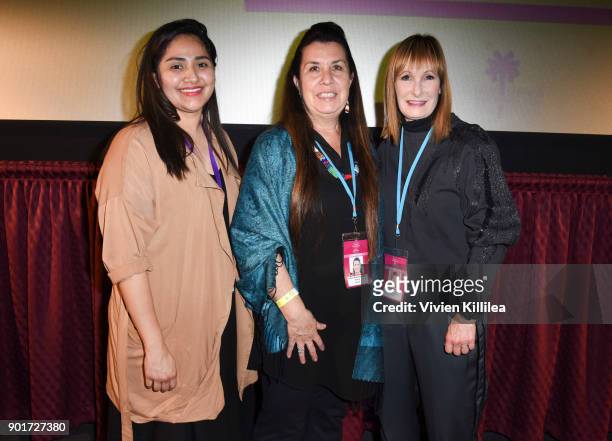 Director of Programming at the Palm Springs International Film Festival Lili Rodriguez, Valerie Red-Horse and Gale Anne Hurd attends the 29th Annual...