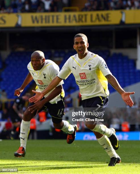 Aaron Lennon of Tottenham Hotspur celebrates his goal during the Barclays Premier League match between Tottenham Hotspur and Birmingham City at White...