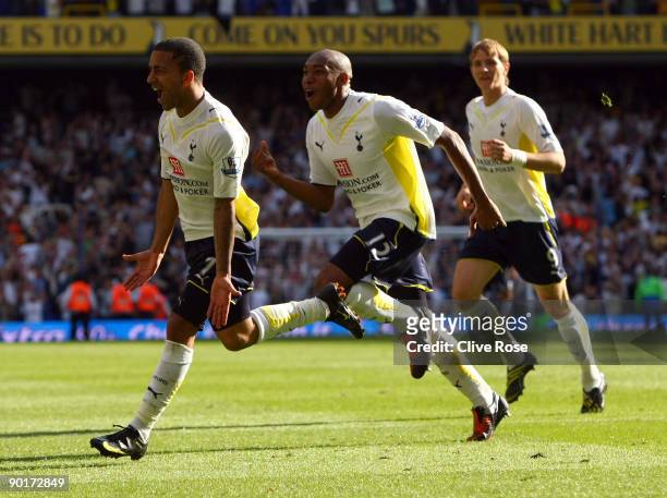 Aaron Lennon of Tottenham Hotspur celebrates his goal during the Barclays Premier League match between Tottenham Hotspur and Birmingham City at White...