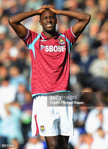 Carlton Cole rues a miussed chance for West Ham during the Barclays Premier League match between Blackburn Rovers and West Ham United at Ewood Park...