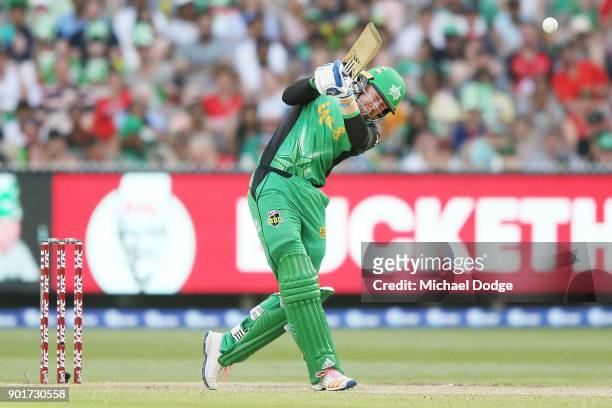 Ben Dunk of the Stars bats during the Big Bash League match between the Melbourne Stars and the Melbourne Renegades at Melbourne Cricket Ground on...