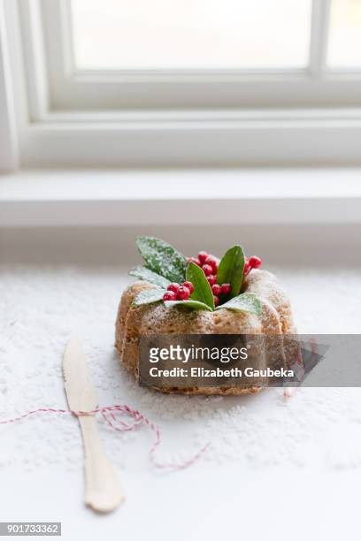 christmas bundt cake with holly - christmas cake ストックフォトと画像